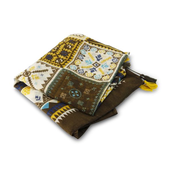 Scarf - Blocks - Tassels - Assorted Patterns - Brown/Gold/White