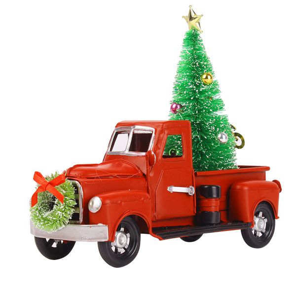 6.7 Inches Vintage Red Truck Christmas Decor Handcrafted Red Metal Truck Ca