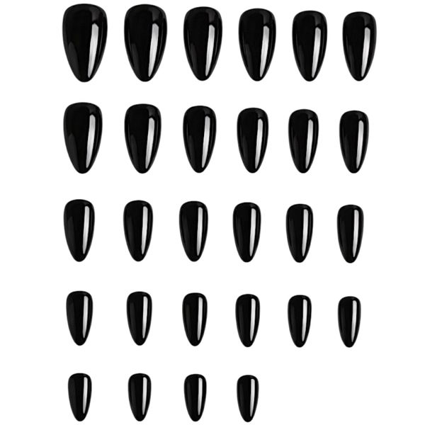 24 Piece Glossy Black Press-On Artificial Nail Set - Long Almond Shape