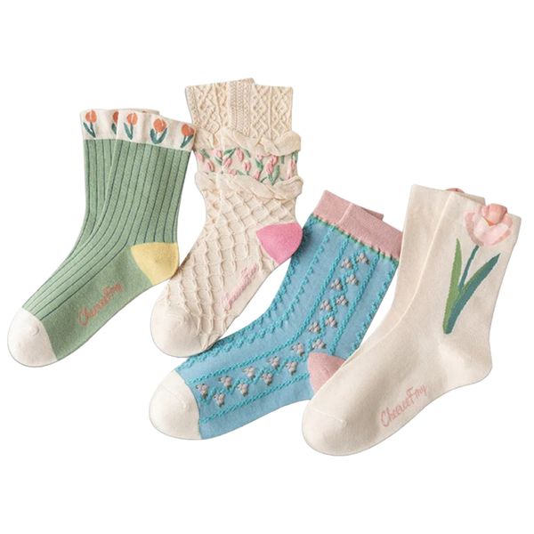 4 Pair Luxurious Forest Tulip Ladies Socks