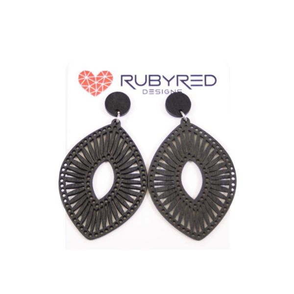 Black Wooden Earrings-Leaf Design with Stainless Steel Earing Posts