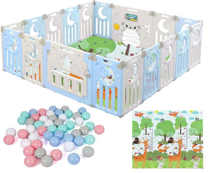 Everglitz Baby Foldable Playpen &amp; Activity Mat with 100pc Play Ball &amp; Bag
