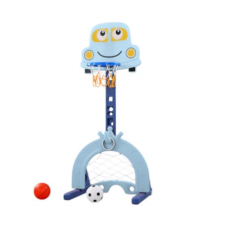 Kids Car 3-in-1 Basketball Hoop Soccer Goal Ring Toss Blue Image