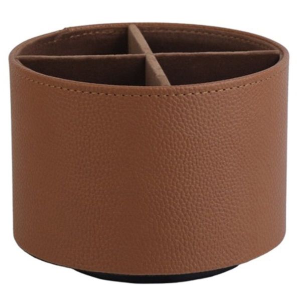 Rotating Desktop Leather Storage Box Makeup Brush Storage Office Pen Holder