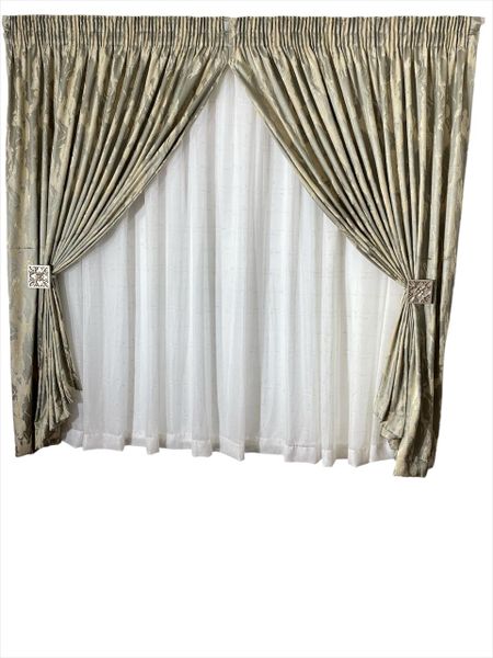 AF IMPEX Designs Grey, Gold Marble Taped Curtain
