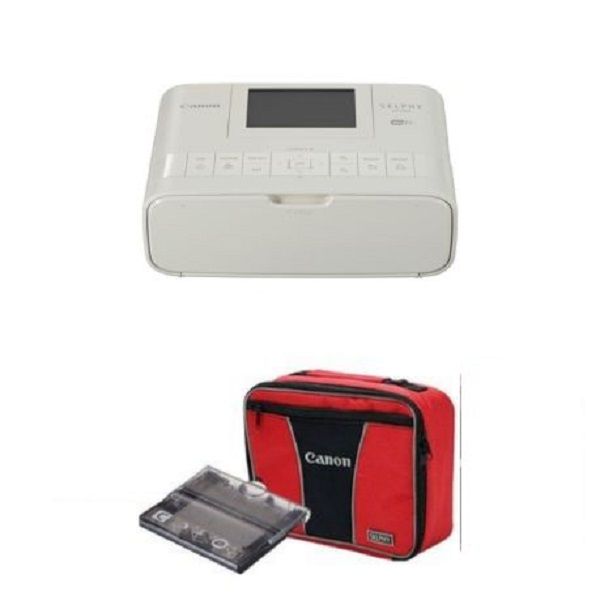 Canon Selphy CP1300 Photo Printer,Bag,Tray,Paper Clips Bundle - White