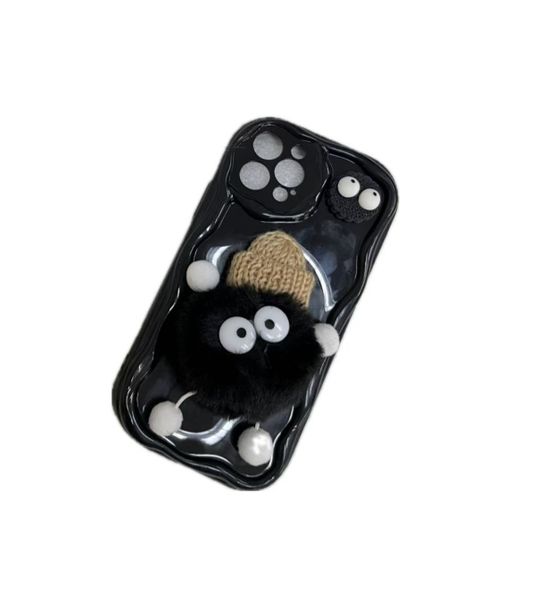 3D Plush Doll Phone Case compatible with iPhone12/13/14/15Pro/Pro Max Black