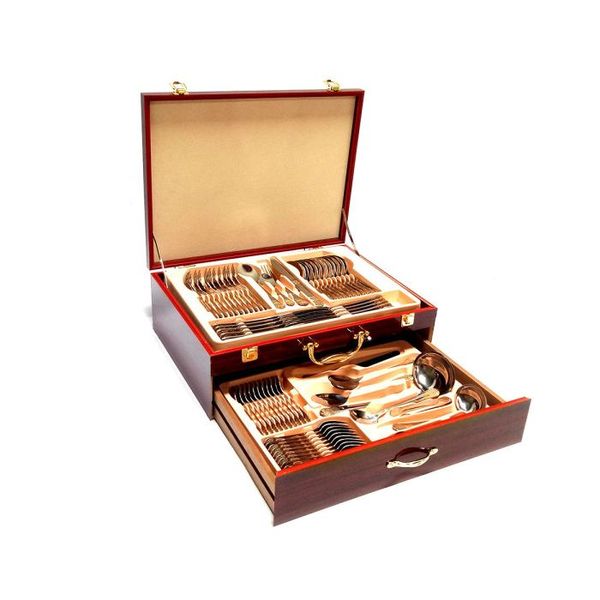 Complete 72-Piece Dinnerware Cutlery Set in Wooden Box