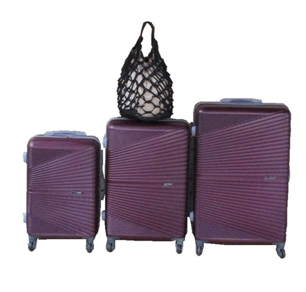 Purple 3-Piece ABS Trolley Luggage Set with Black Lady Bag