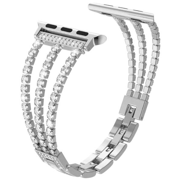 Wristband Bracelet Apple Compatible Watch Strap With Inlaid Rhinestones - Rose Gold