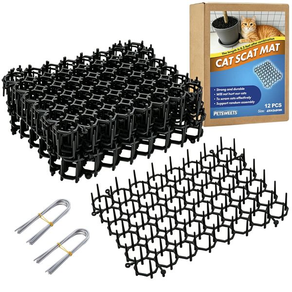 12 Pack 42 x34cm Anti Cat Spikes with 24 U-shaped Pegs