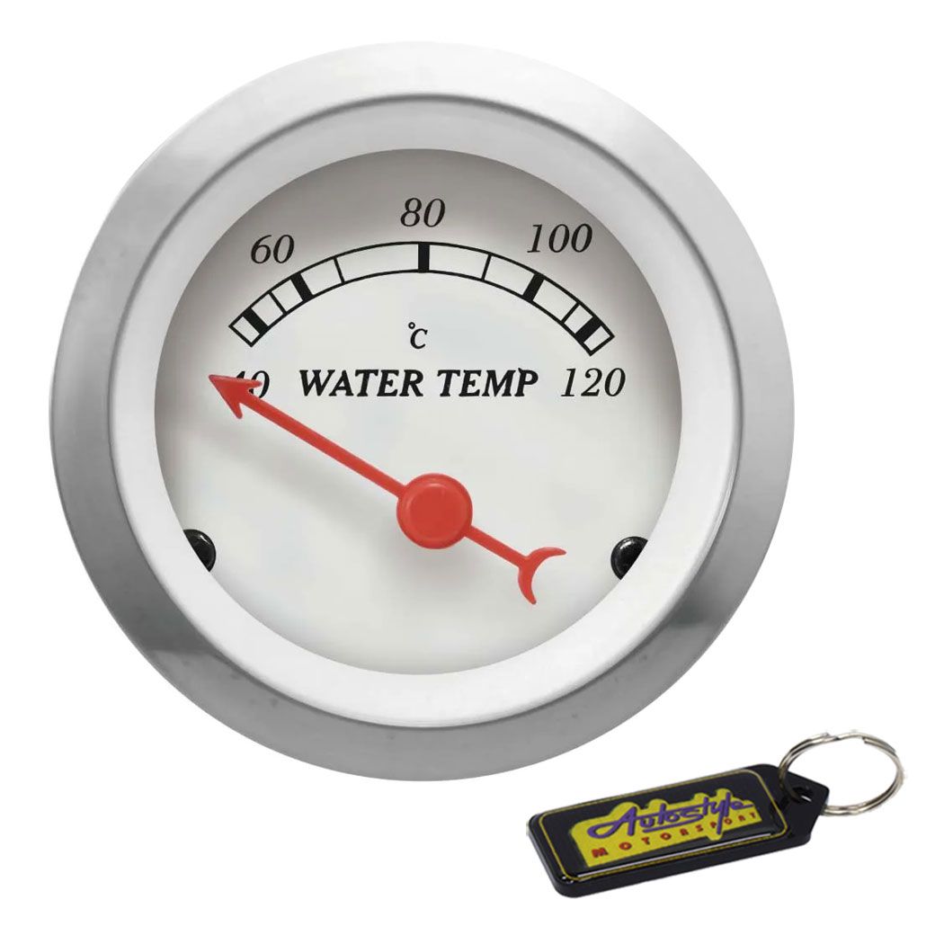 Autogauge Classic Series Water Temp Gauge 52mm White & Gel Key