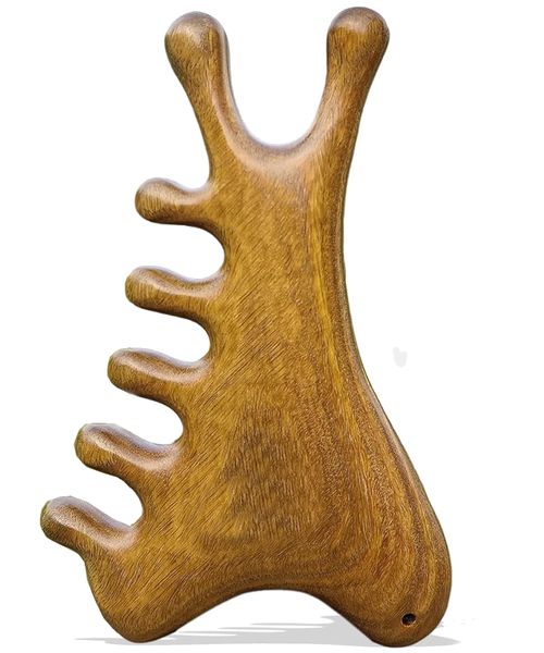4-in-1 Gua Sha Tool Green Sandalwood Massage Comb for Face &amp; Body