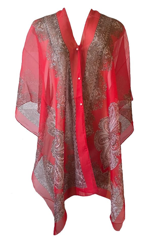 Ladies Kaftan Satin Silk Floral - Red / Multi-Colour | Shop Today. Get ...