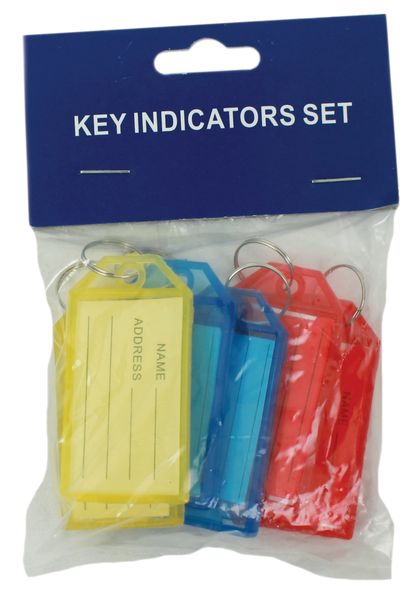 Pack of Six Key Tags, Assorted Colours, Tag Size of 50 x 30mm