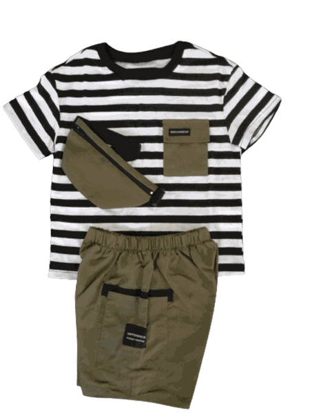 Boys Summer Striped Tee &amp; Shorts includes bag