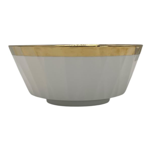 Bowl 20x8.5cm Porcelain Grooved With Gold Border