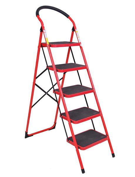 Household Iron Folding 5 Step Ladder-Red