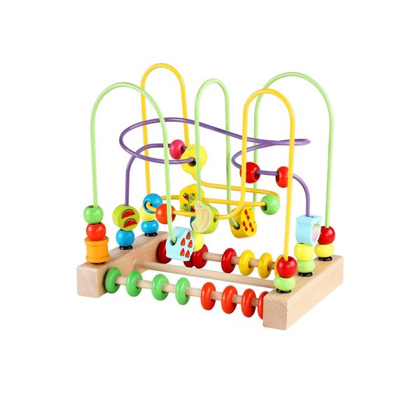 Wooden Bead Maze Toy for Toddlers Kids with Colorful Animals Fruits Shapes