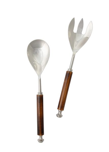 Goa 2 Piece Silver &amp; Bamboo Salad Server Set