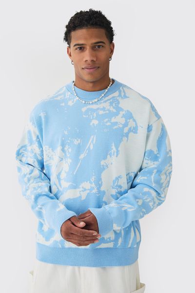 boohooMAN - Men's Boxy Renaissance Graphic Knit Jumper - Light Blue