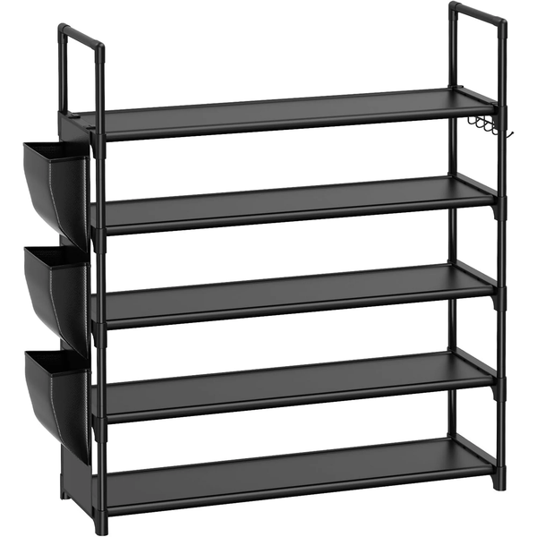 Shoe Rack with Hook and Side Pocket Organizer Space Standing Shelf Sturdy