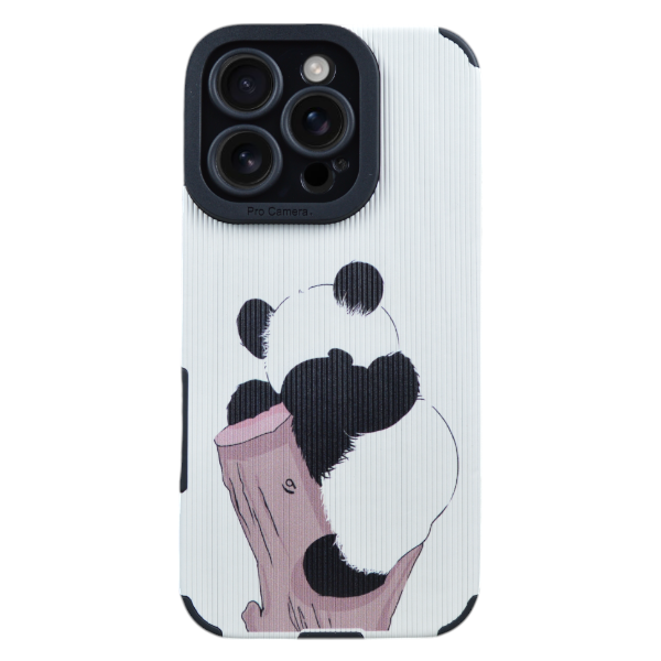 Shy Panda Design Phone Case Compatible With iPhone 16 Pro - White &amp; Black