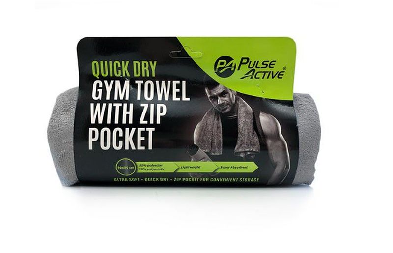 Gym Towel with Zip Pocket - Grey