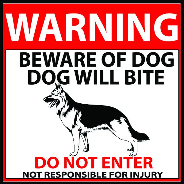 Warning Beware of Dog, Dog will Bite 29x29cm Sign-2 Pack