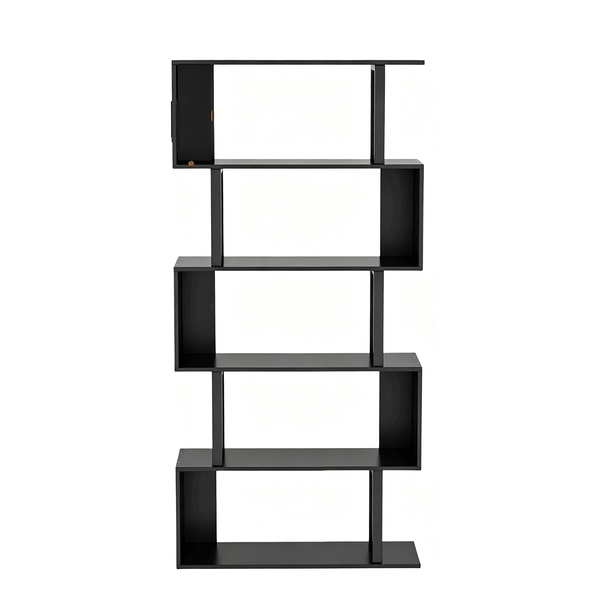 Bookshelf, S-Shaped Iron-Wood Bookshelves, 5-Layer Floor Storage Rack
