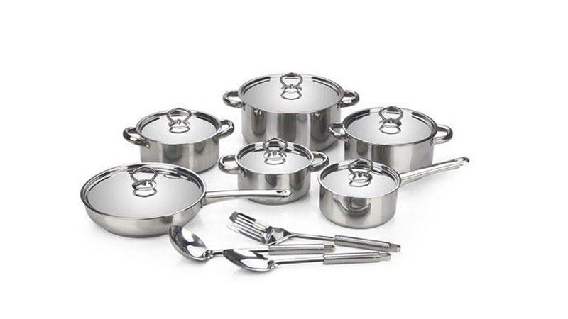 15-Piece Satin Finish Stainless Steel Induction Ready Cookware Set