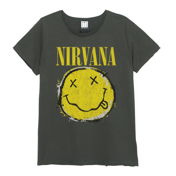 Nirvana Worn Out Smiley Amplified Vintage Charcoal Medium T Shirt