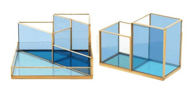 Geometric Shape Blue Glass Organiser Set