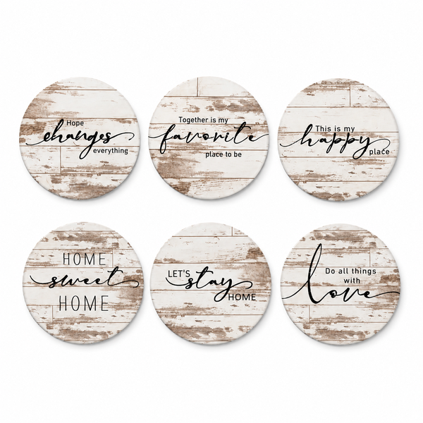 6 Piece Wooden Drink Coaster Set With Holder