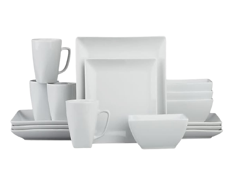 16 Pieces Square Ceramic Dinner Set - White