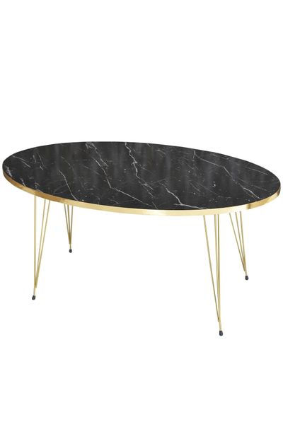 Luxurious Modern Oval Coffee Middle Table with Black Metal Legs