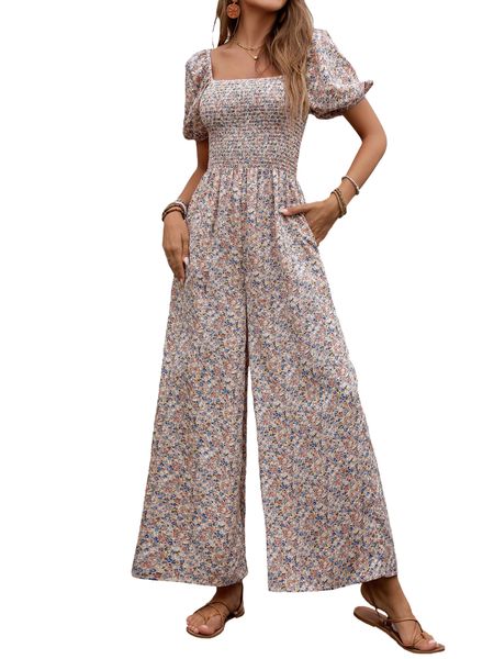 Women's Summer Floral Jumpsuit Dressy Casual One-Piece Romper Outfit