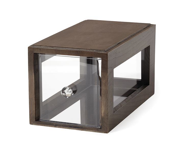 Get-Melamine Square Stackable Wood Bread Box w/ Acrylic Drawer, 15cm tall