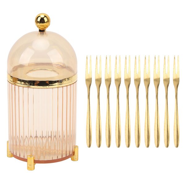 Stainless Steel Dessert Forks with Storage Jar 10 Piece