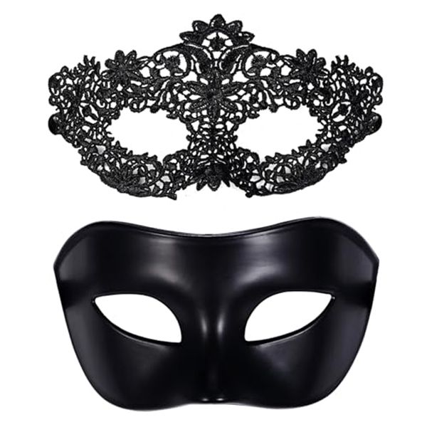 Couple's Prom Mask Set - Luxurious Lace Half-Face Mask (Pack of 2)