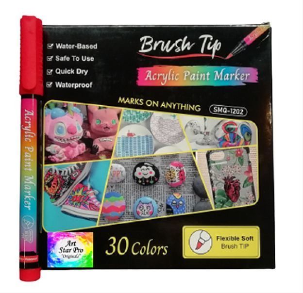 Art Star Pro Brush Tip Acrylic Paint Pens 30 Set Unique Colour Markers