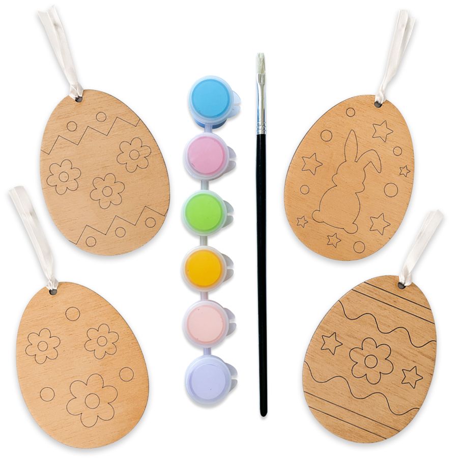 DIY wood Easter egg painting kit with 4 egg decorations | Buy Online in ...