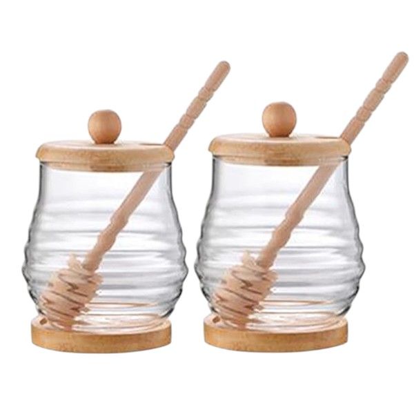2-Pack Glass Honey Jar with Stirring Stick - Transparent