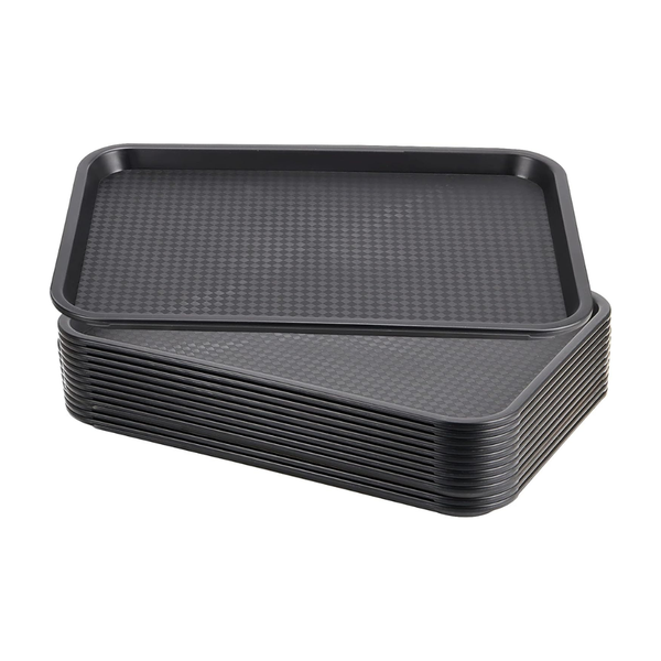 12 Piece Plastic Fast Food &amp; Cafeteria Serving Trays - Black