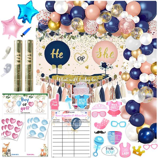 Baby Shower Gender Reveal Decorations Balloons Powder Backdrop Voting Cards