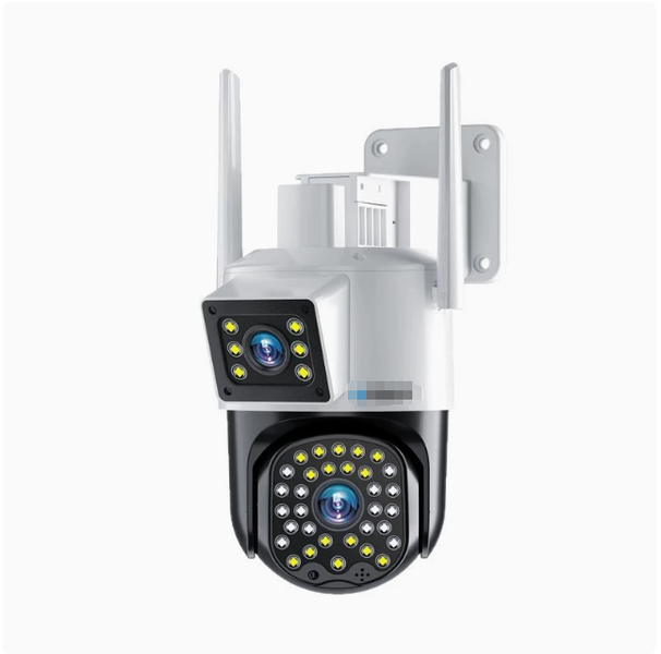 Dual-Lens Linkage Wireless Security Camera (White, 1 Piece)