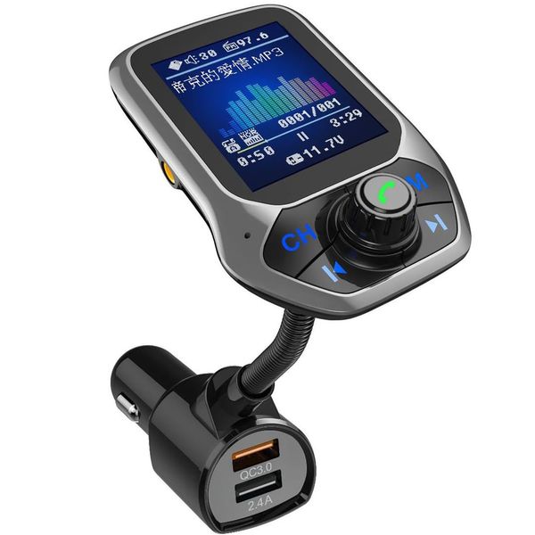 Bluetooth FM Transmitter Color ScreenQC 3.0 Dual USB Car Charger Mp3 Player