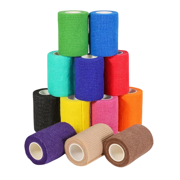 Cohesive Elastic Sports Tape Bandage - Self-Adherent Vet Wrap - 12 pack