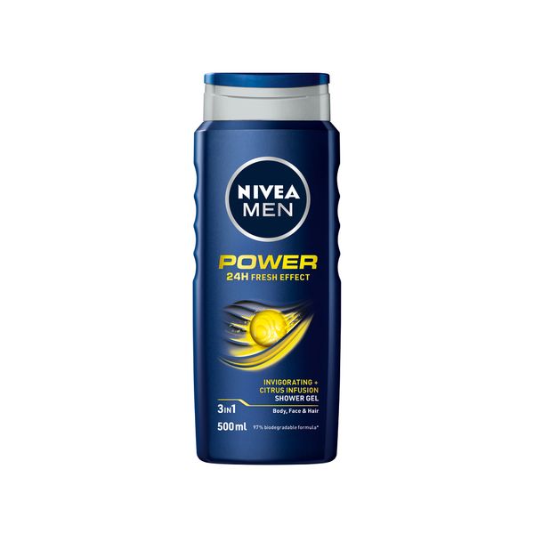 NIVEA MEN 3in1 Power Shower Gel Body Wash with Citrus Infusion, 500ml