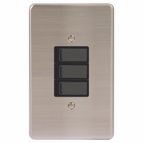 LESCO, 3 Lever 1 Way 4x2 Light Switch Stainless Steel Black